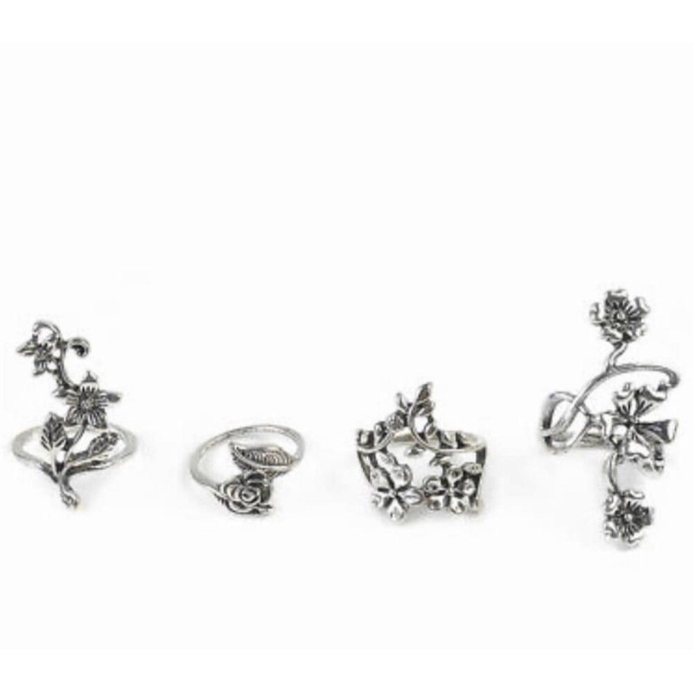 Vine Tree Leaf Flower Women Boho rings set of 4 - Picture 6 of 8
